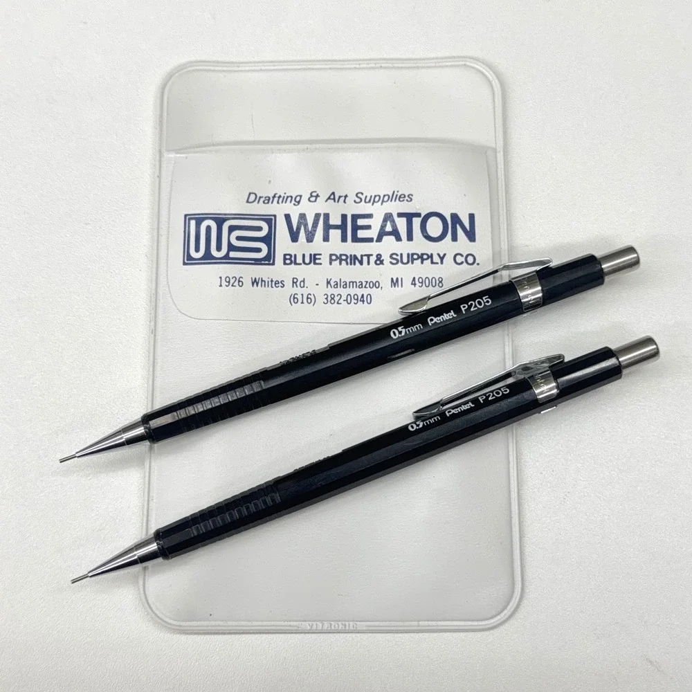 Pentel P205 Sharp Mechanical Drafting Pencils 0.5mm Black Set of 2 with Pouch